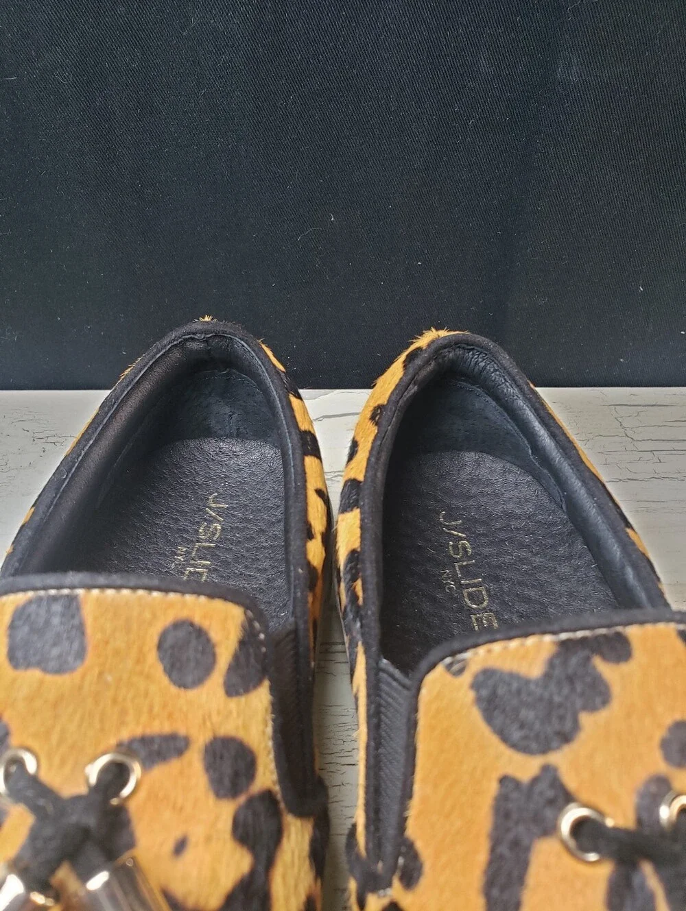 J/Slides NYC Aztec Leopard Print Calf Hair Slip-On Platform Sneakers - size 7.5